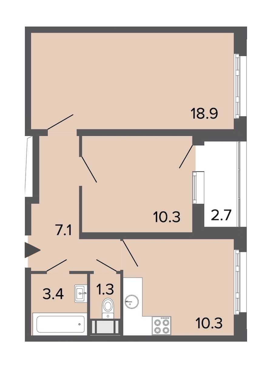 Двухкомнатная квартира в : площадь 51.4 м2 , этаж: 19 – купить в Санкт-Петербурге